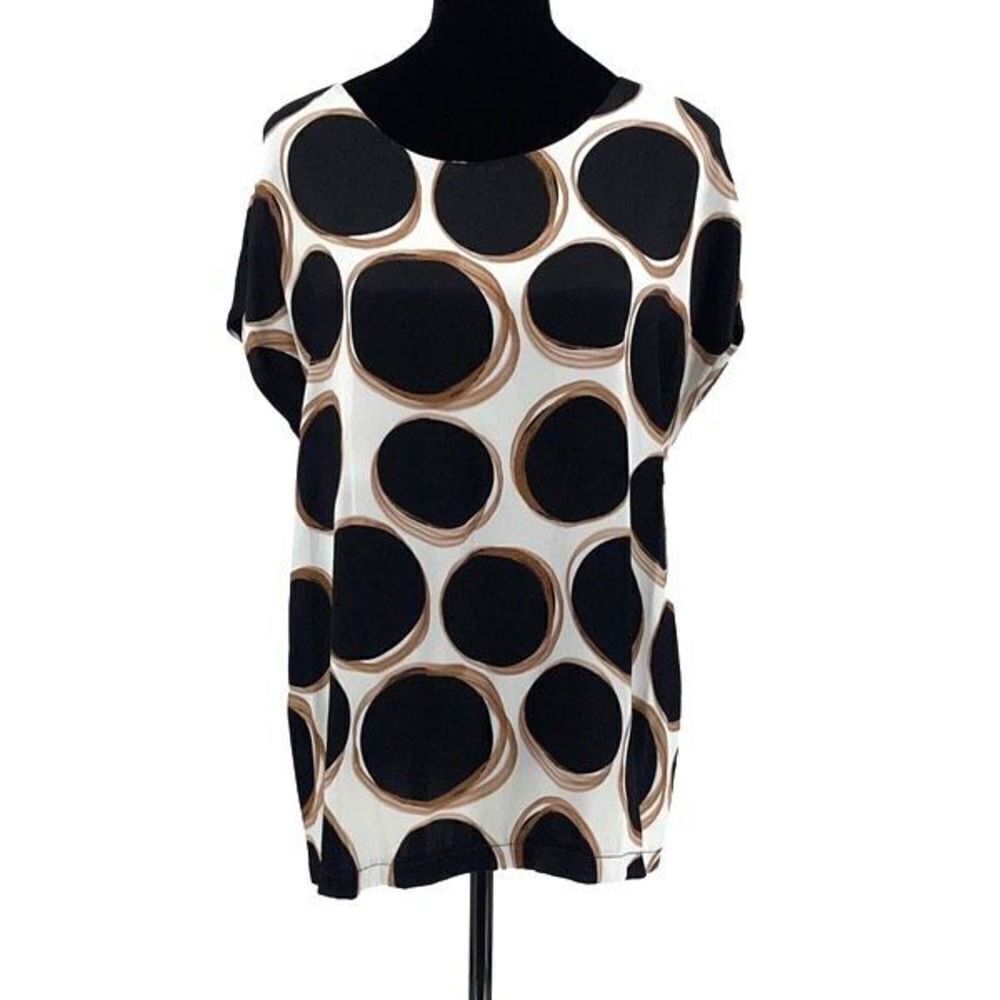 B.yu Womens‎ Polka Dot Pullover Kimono Sleeve Blouse Top White Black Medium
